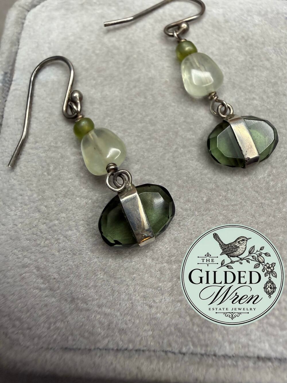 Silpada W1836 Sterling Silver Prehnite Green Glass Drop Earrings Retired